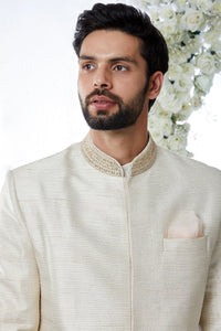 Cream Gold Sherwani Set