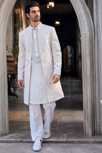 Cream Open Sherwani Set