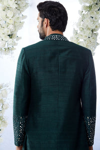 Emerald Green Mirror Open Sherwani Set