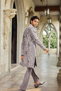 Grey Abstract Sherwani Set