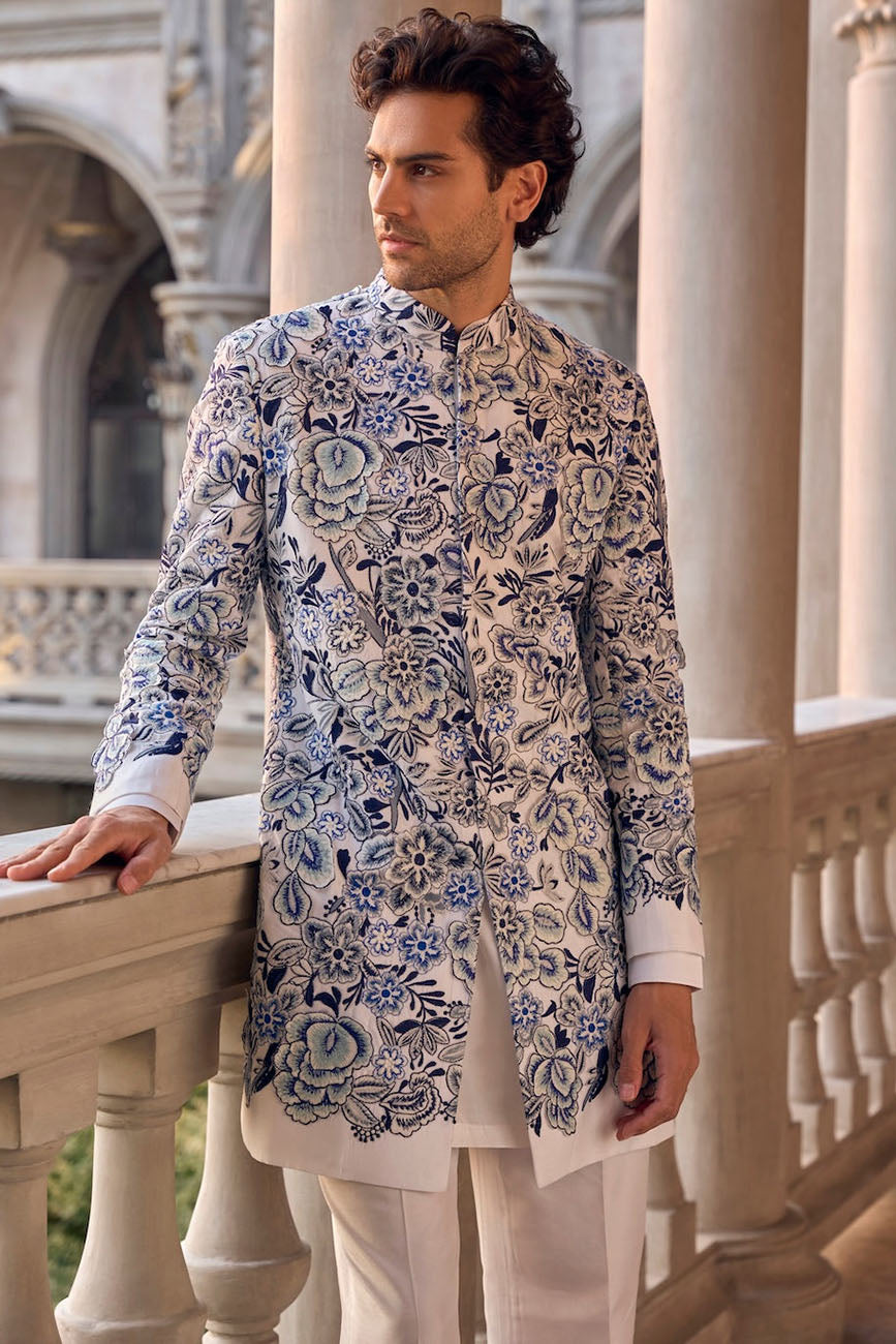 Indigo Cut Work Sherwani Set