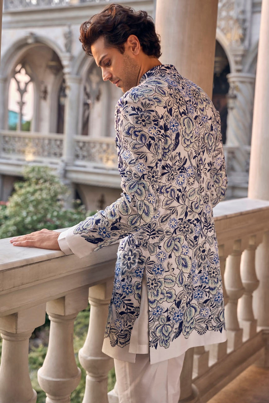 Indigo Cut Work Sherwani Set