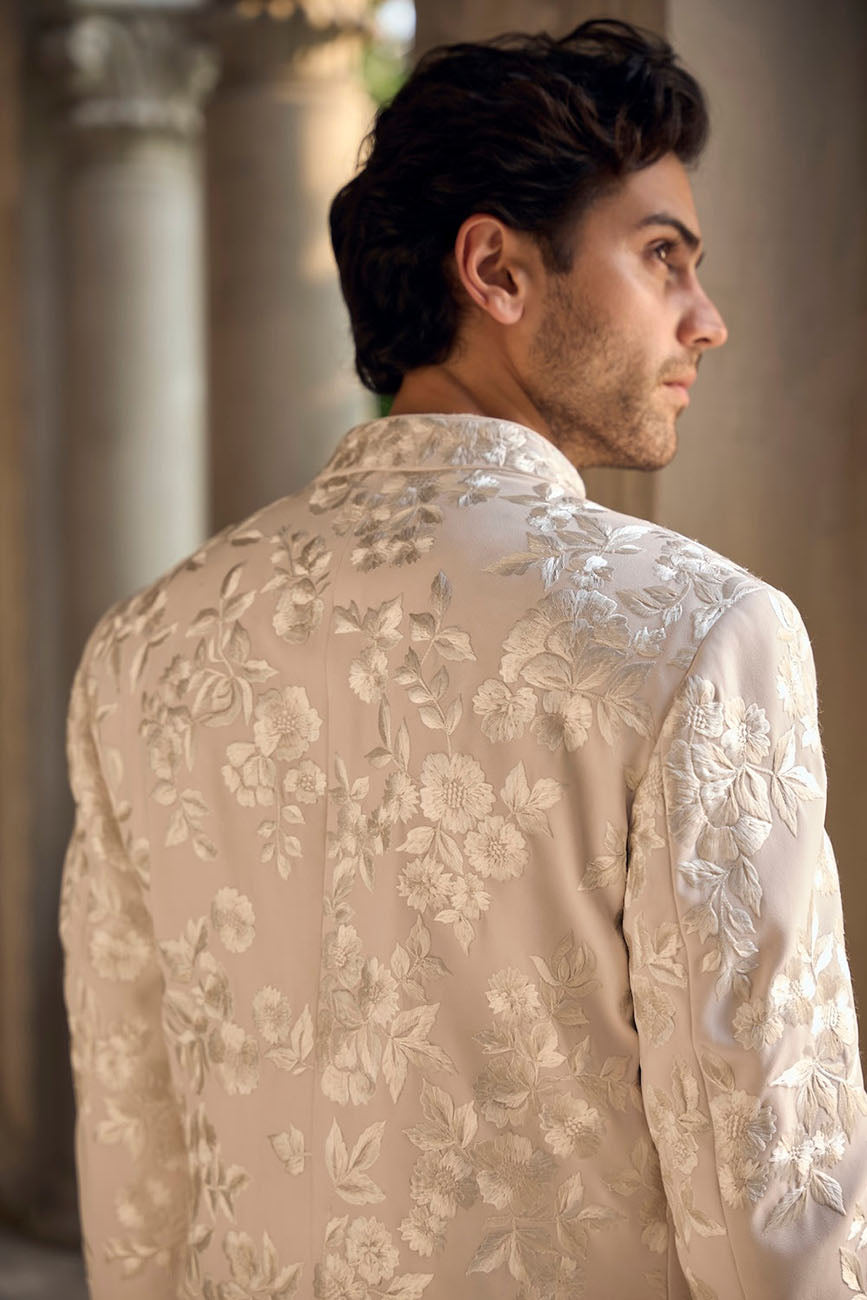 Light Beige Open Sherwani Set