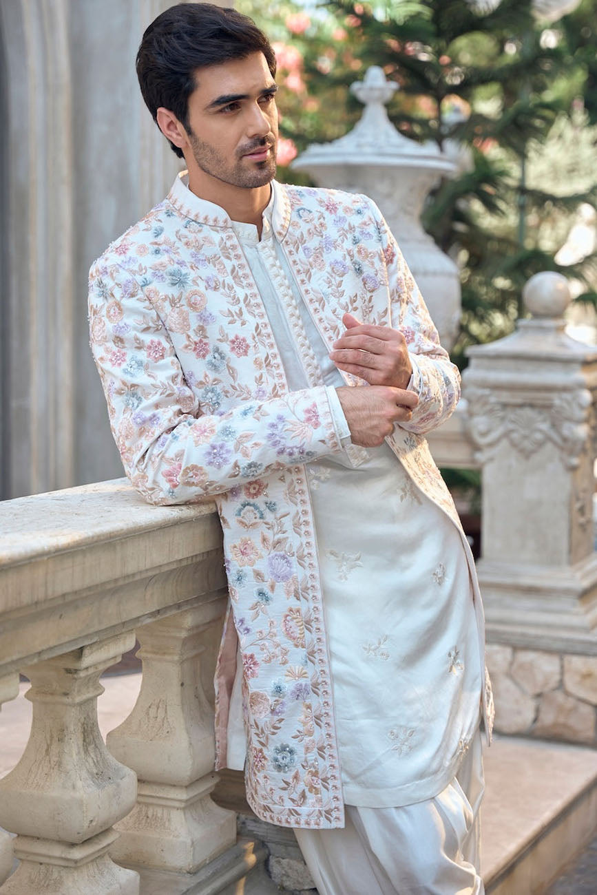 Multi-Coloured Open Sherwani Set