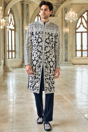 Navy & Silver Sherwani Set