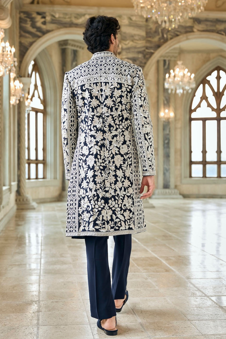 Navy & Silver Sherwani Set