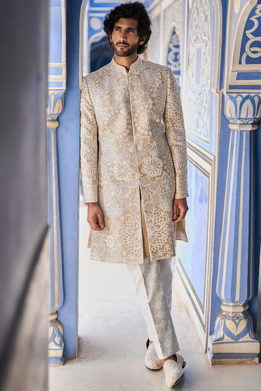 Nude Cream Sherwani Set