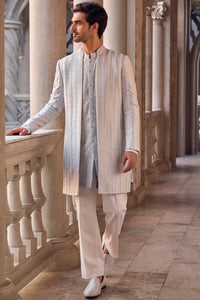 Powder Blue Pearl Open Sherwani Set