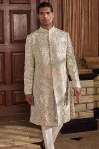 Sea Green Three Dimensional Floral Sherwani Set