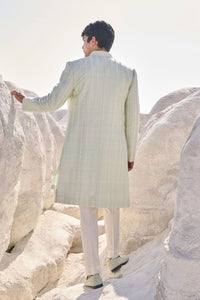 Sea Green Pearl Open Sherwani Set