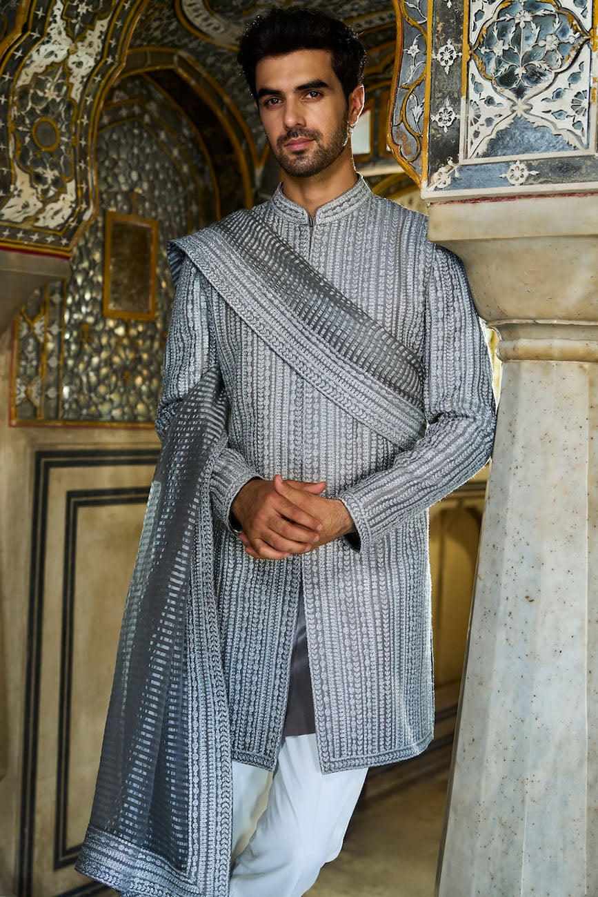 Slate Grey Dori Sherwani Set