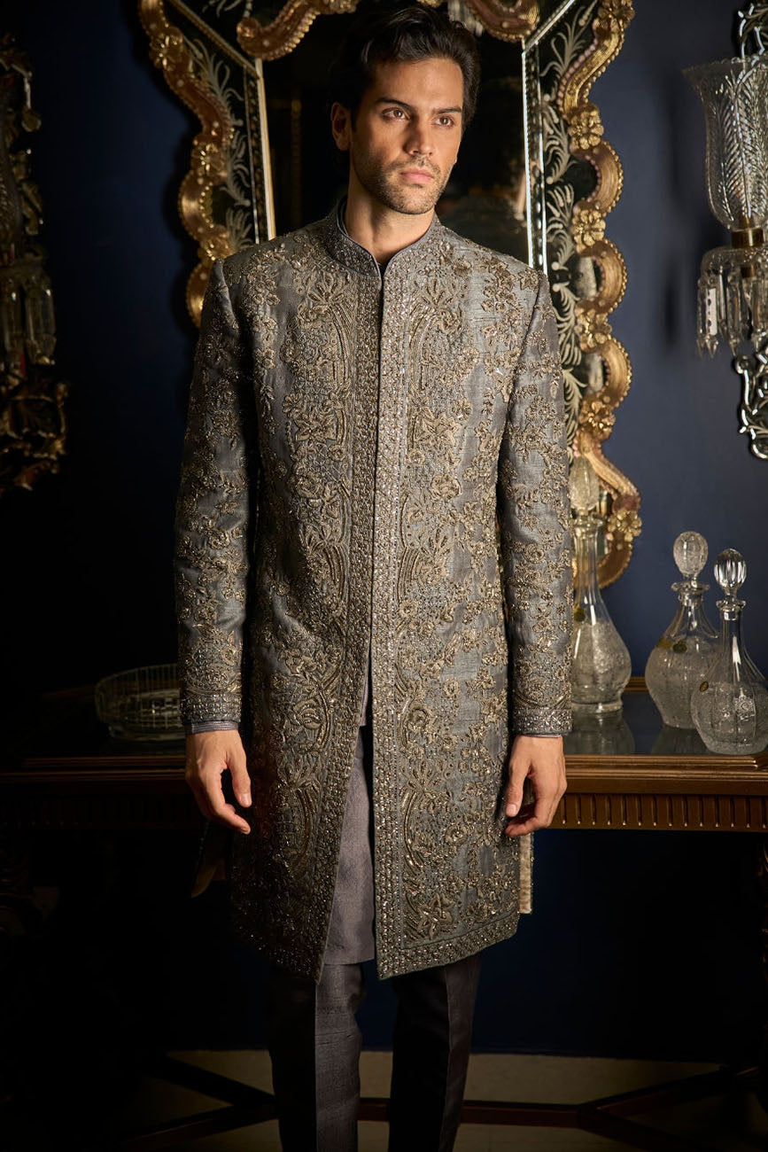 Steel Grey Sherwani Set