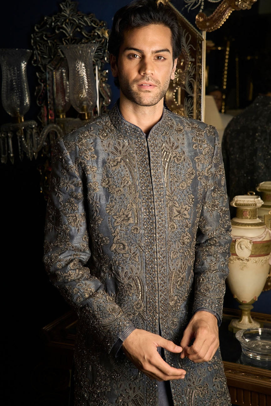 Steel Grey Sherwani Set
