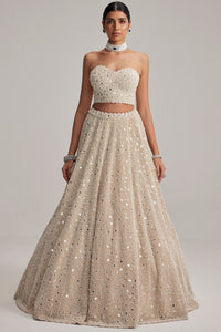 Light Beige Mirror & Pearl Corset Lehenga Set