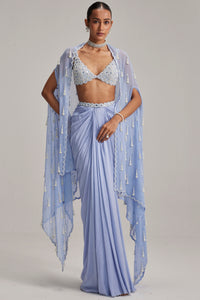 Dew Blue Cape And Draped Skirt Set