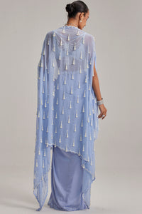 Dew Blue Cape And Draped Skirt Set