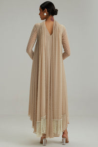 Light Beige Pearl Kurta With Stole Set