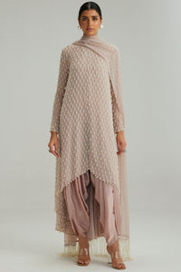 Ash Pink Pearl Drop Kurta Set With Dupatta