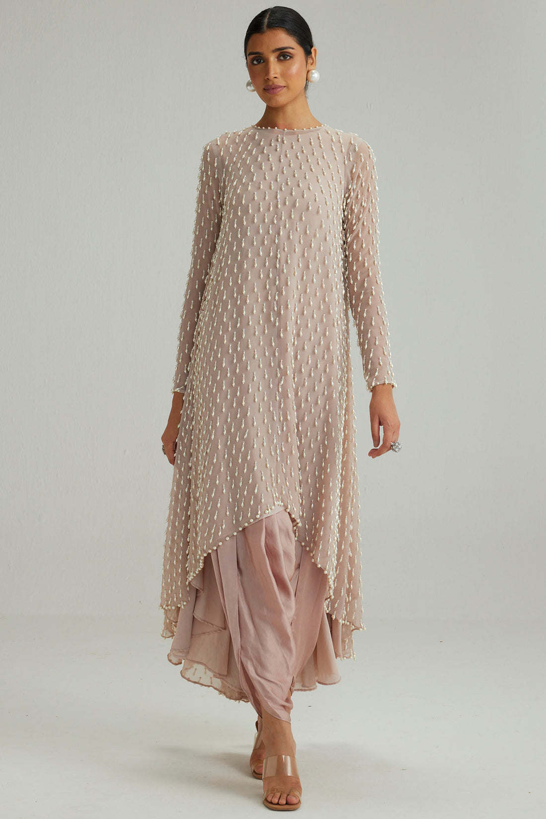 Ash Pink Pearl Drop Kurta Set