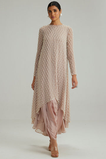 Ash Pink Pearl Drop Kurta Set