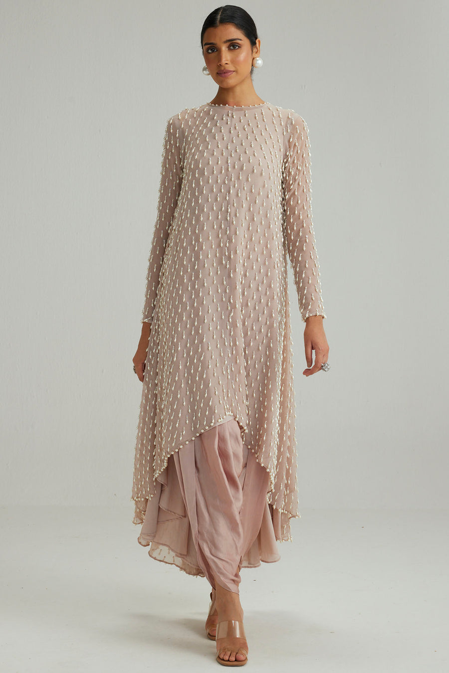 Ash Pink Pearl Drop Kurta Set