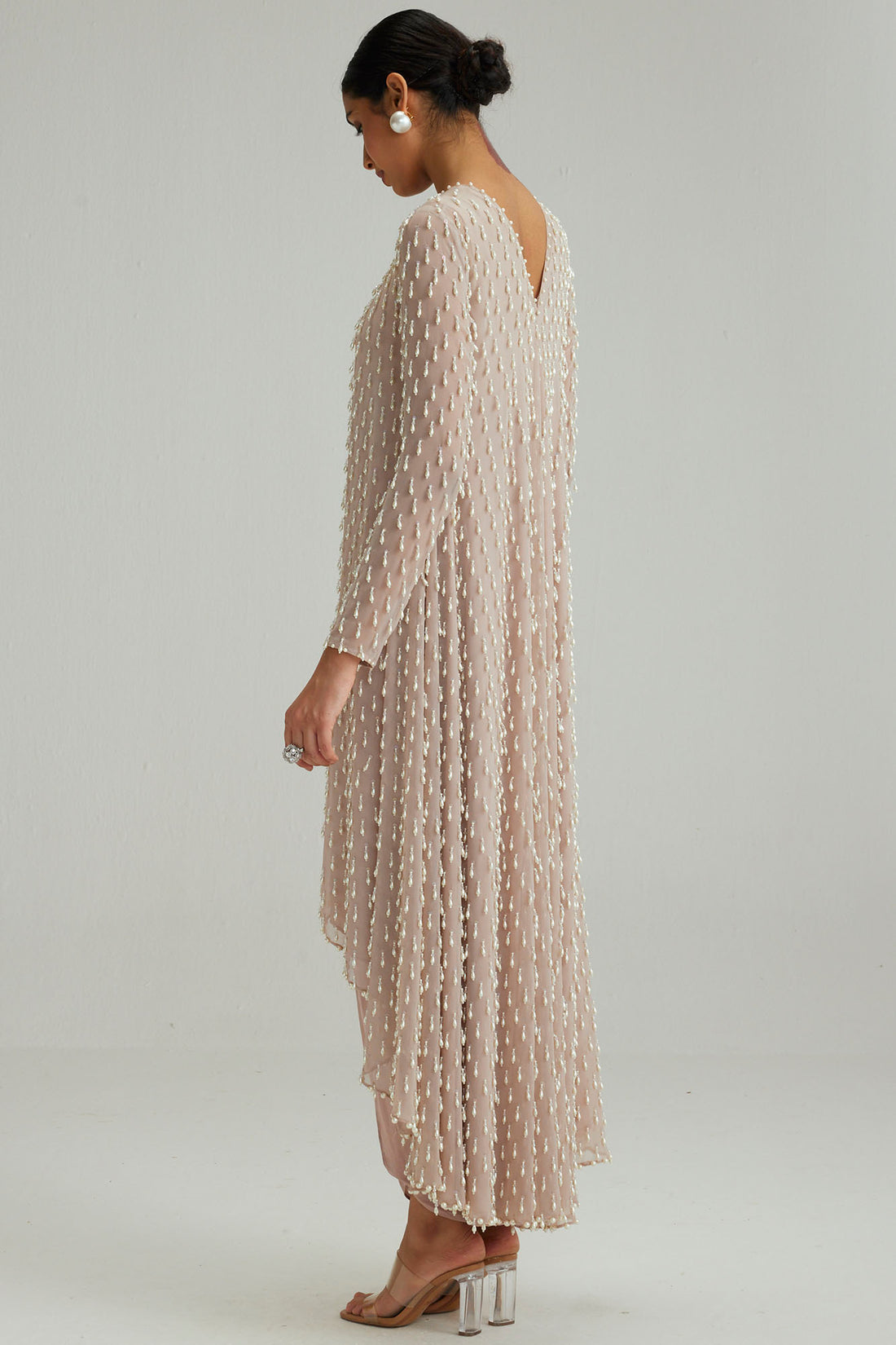 Ash Pink Pearl Drop Kurta Set