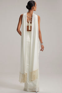 Off White Satin Draped Skirt Set