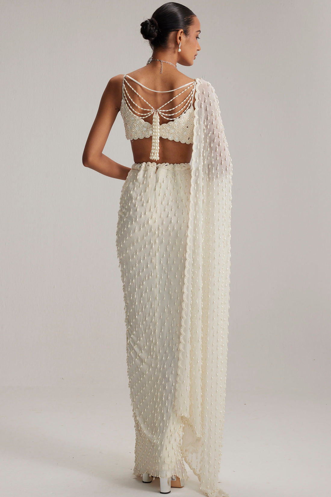 Pearl White Draped Skirt Set