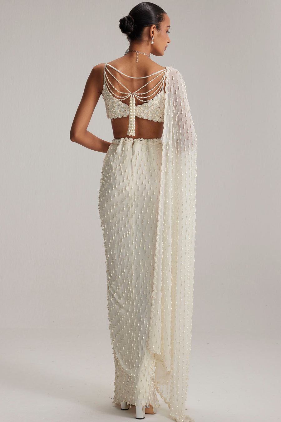 Pearl White Draped Skirt Set