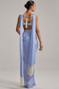 Dew Blue Satin Draped Skirt Set