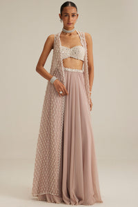 Ash Pink Pearl Drop Jacket Skirt Set