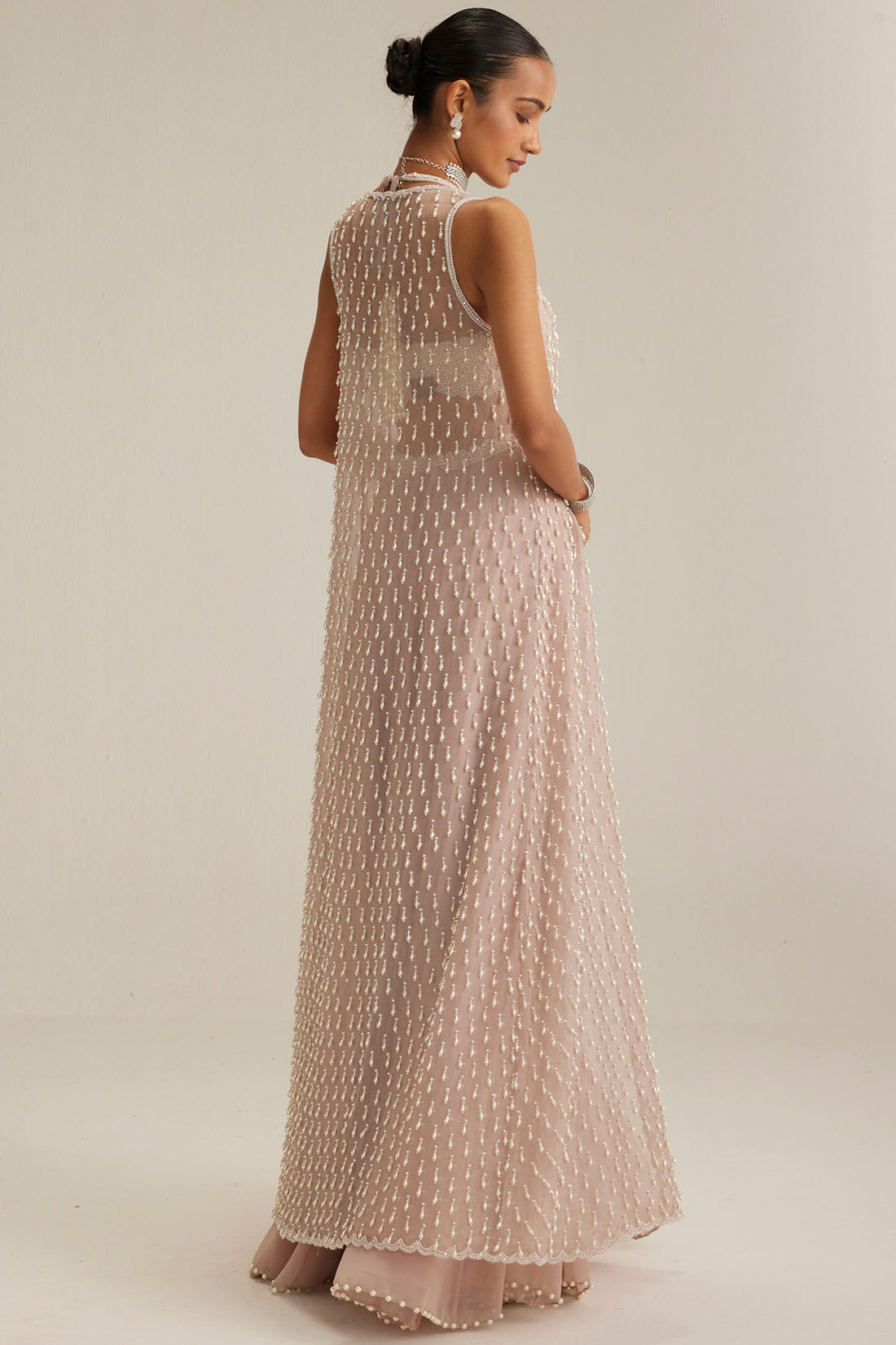 Ash Pink Pearl Drop Jacket Skirt Set