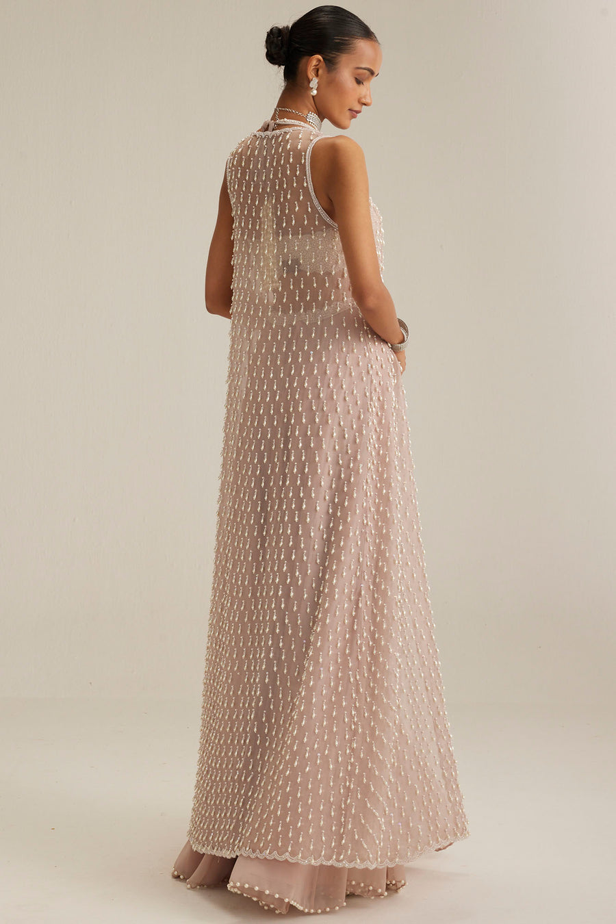 Ash Pink Pearl Drop Jacket Skirt Set