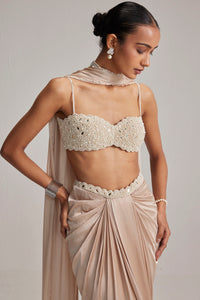Light Beige Satin Draped Skirt Set