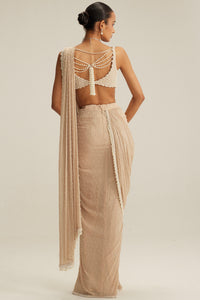 Light Beige Draped Saree Set