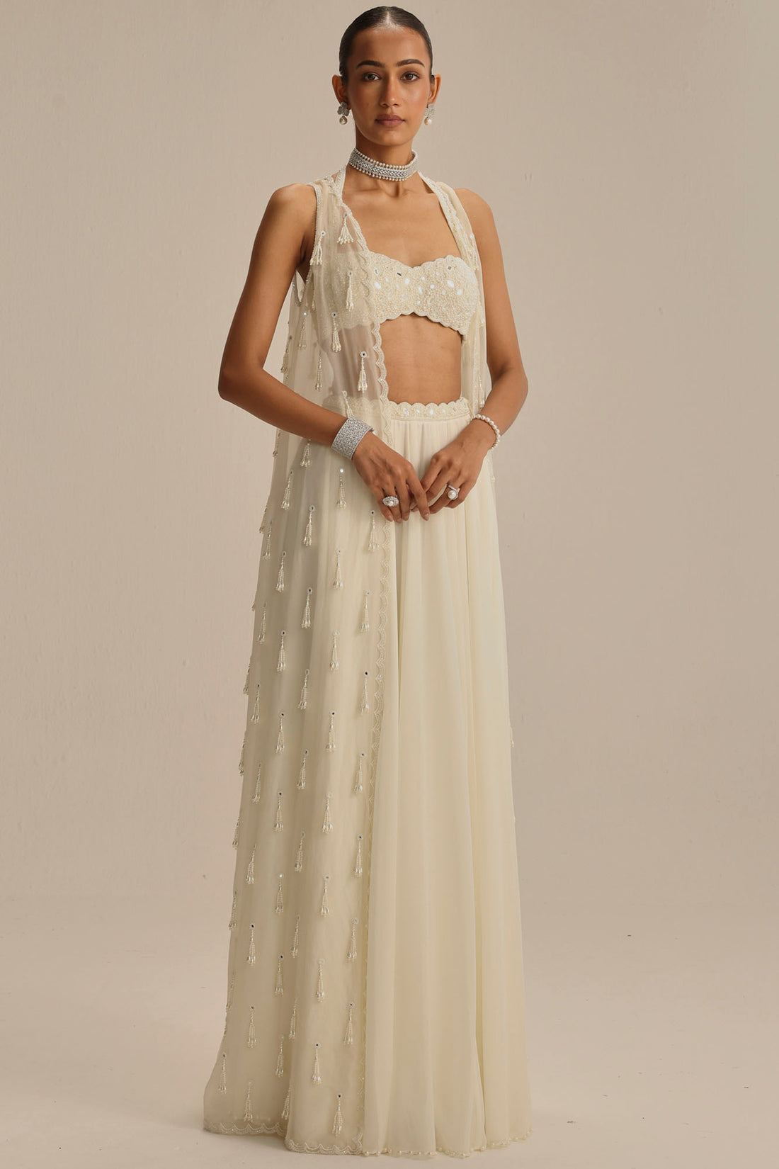 Off White Pearl & Mirror Jacket Set