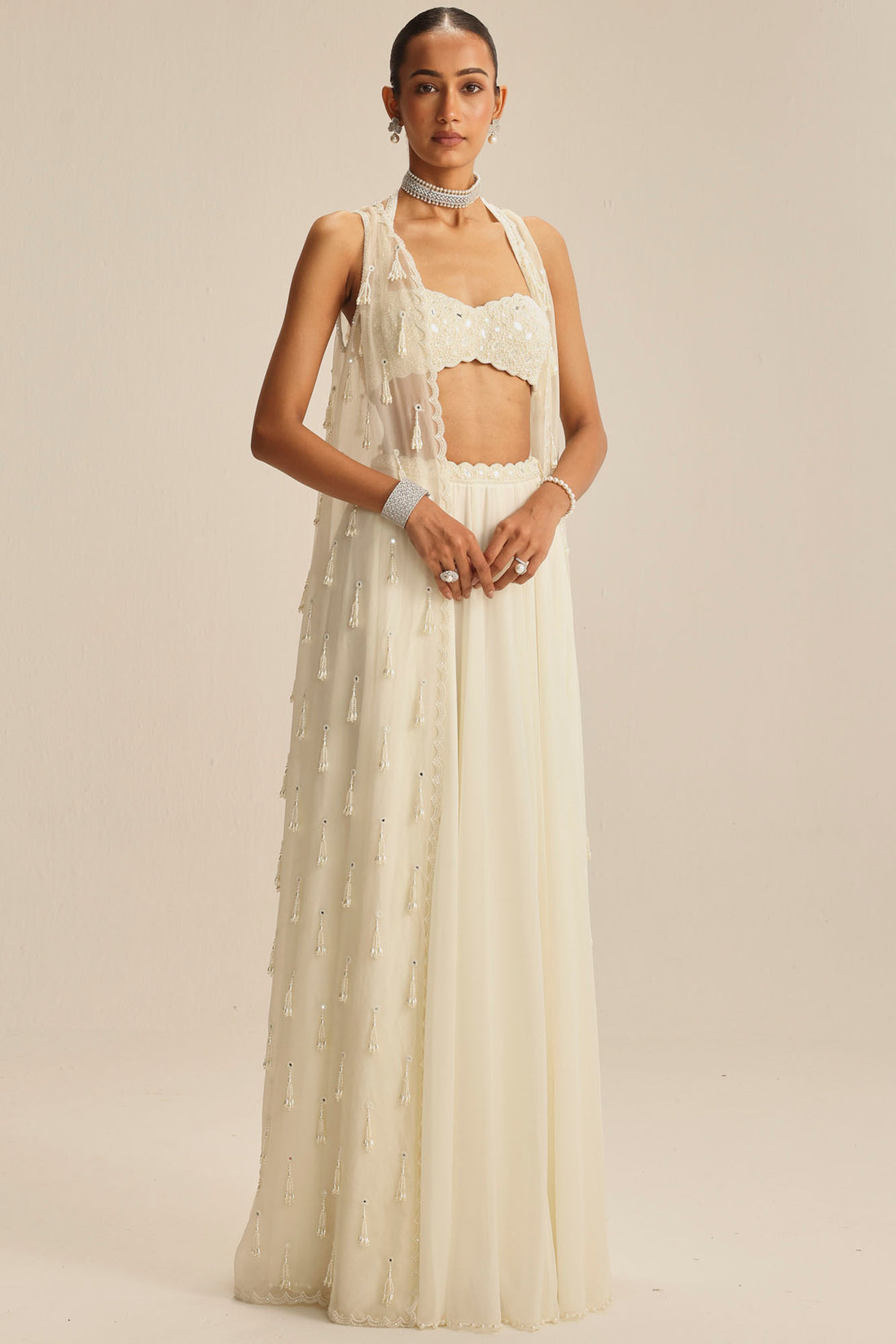 Off White Pearl & Mirror Jacket Set