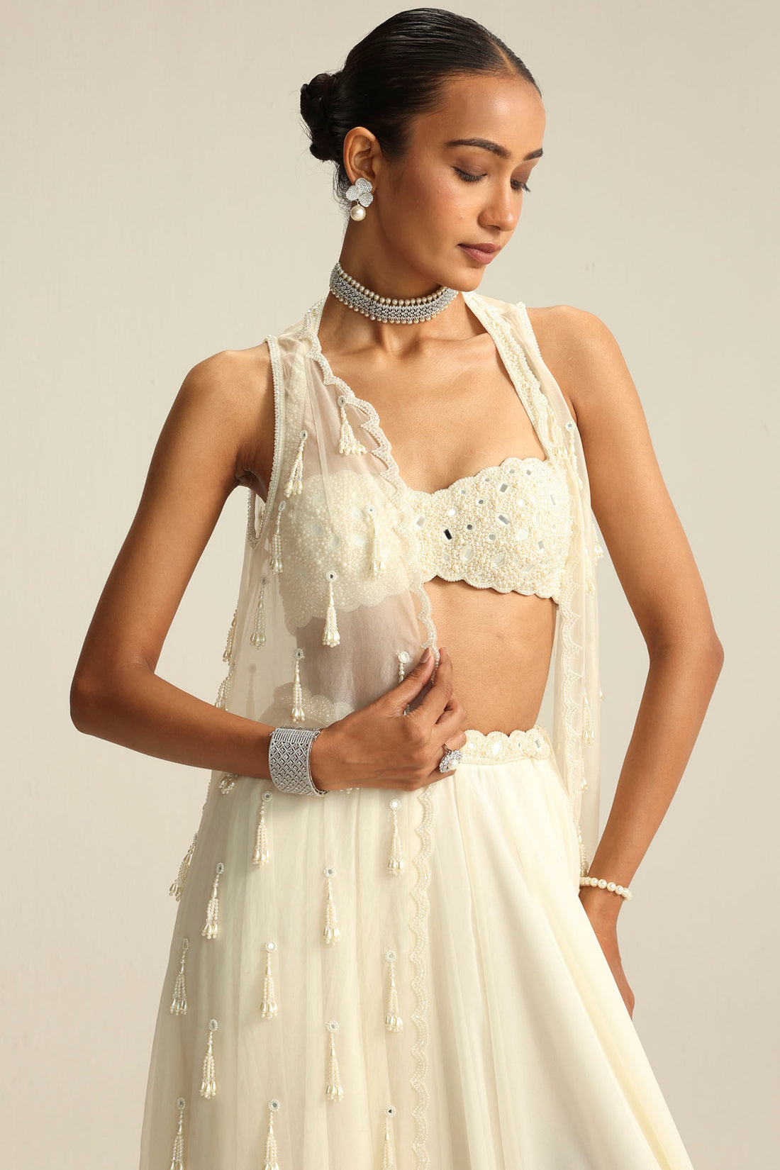 Off White Pearl & Mirror Jacket Set