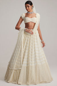 Off White Bridal Lehenga Set with Veil