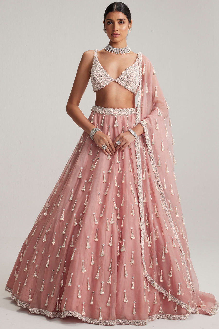Dusty Rose Mirror & Pearl Lehenga Set