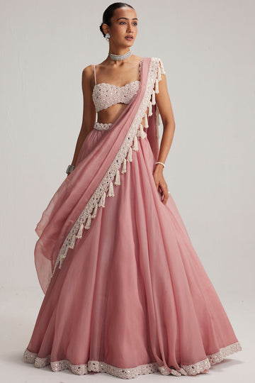 Dusty Rose Mirror & Pearl Lehenga Set