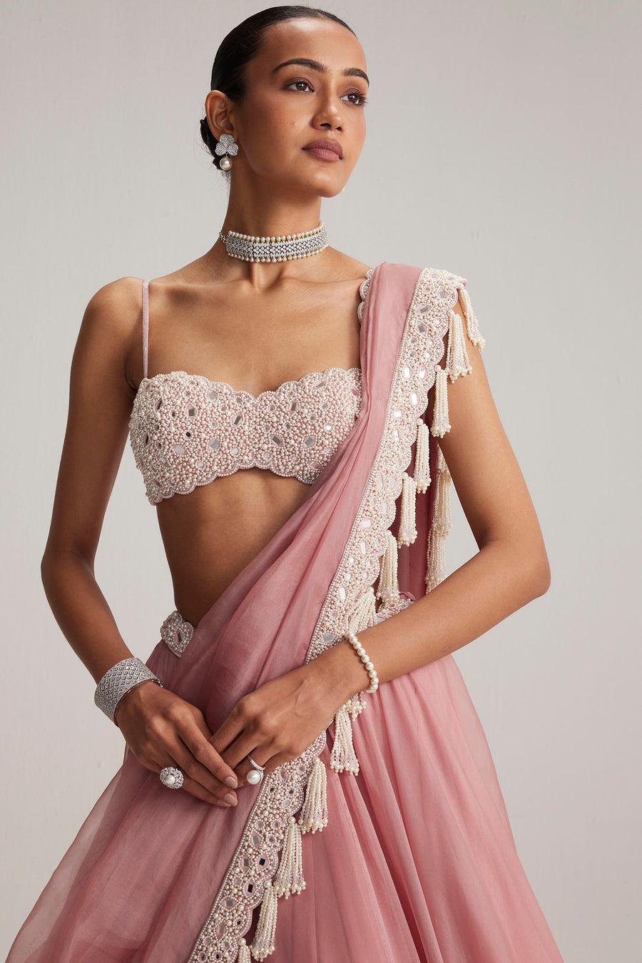 Dusty Rose Mirror & Pearl Lehenga Set