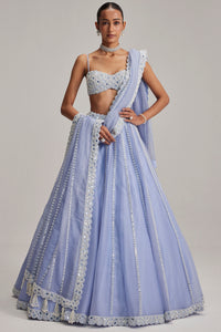 Dew Blue Linear Mirror Lehenga Set