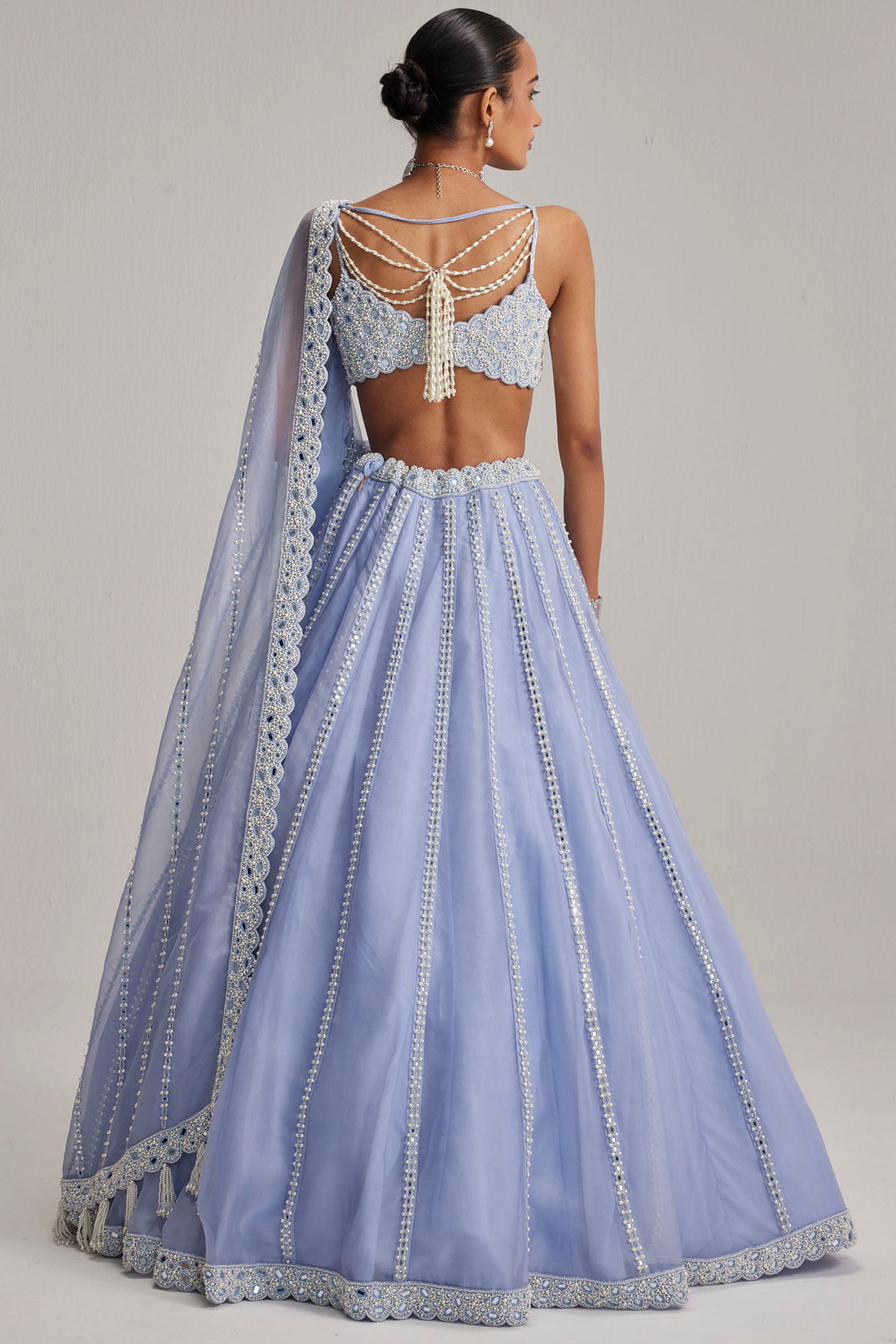 Dew Blue Linear Mirror Lehenga Set