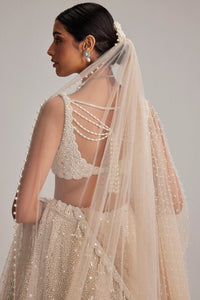 Light Beige Dense Mirror & Pearl Lehenga Set