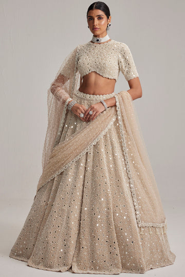 Light Beige High Neck Blouse Lehenga Set