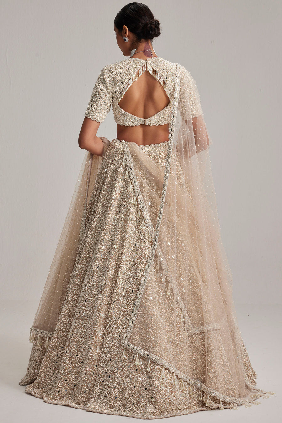 Light Beige High Neck Blouse Lehenga Set