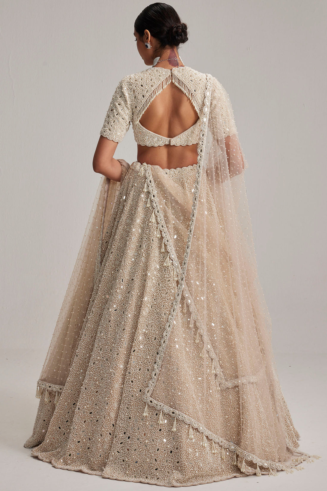 Light Beige High Neck Blouse Lehenga Set