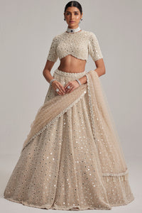 Light Beige High Neck Blouse Lehenga Set