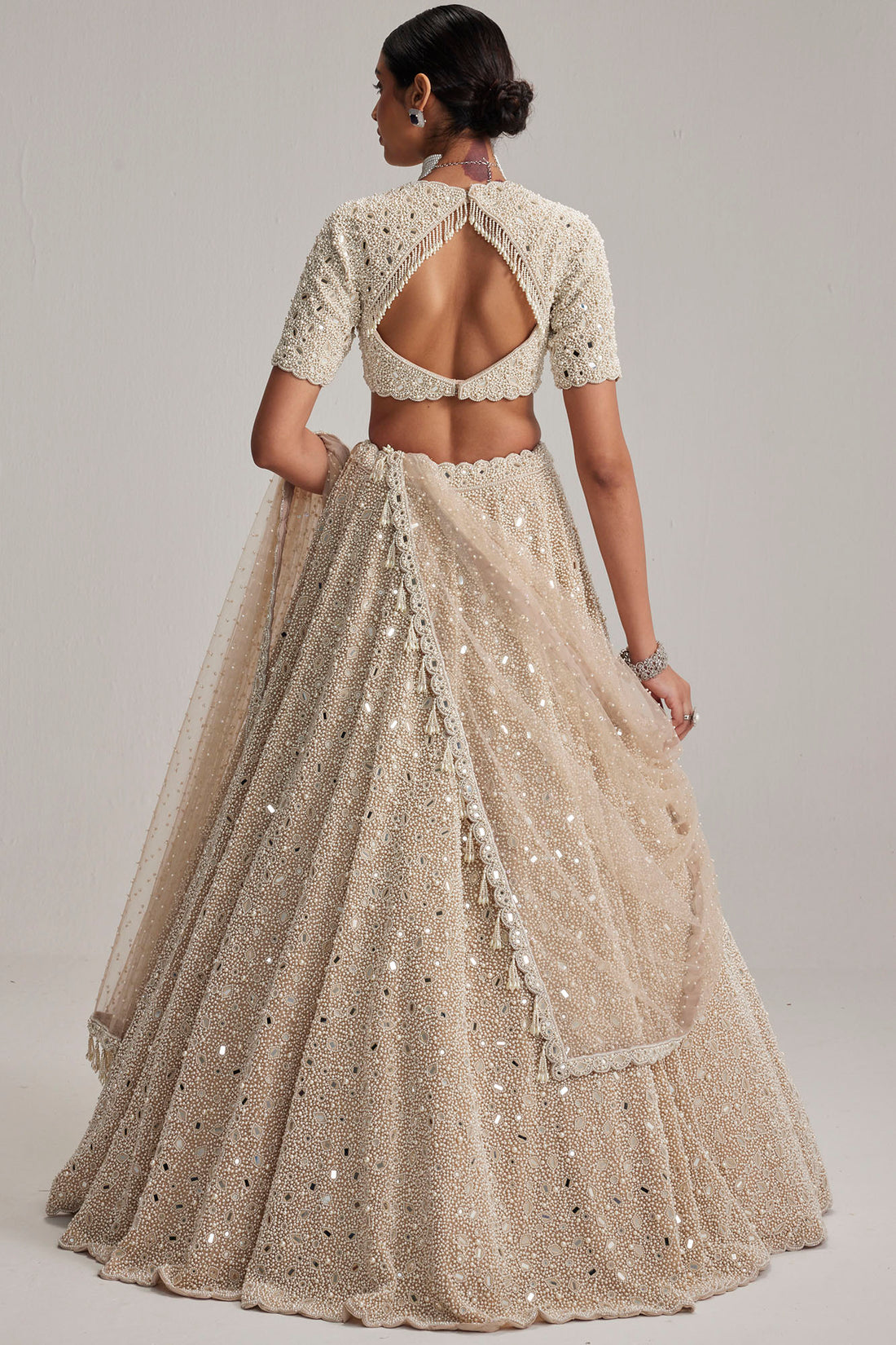 Light Beige High Neck Blouse Lehenga Set